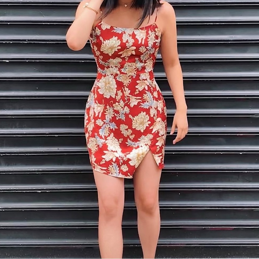 Floral Red and Cream Dress